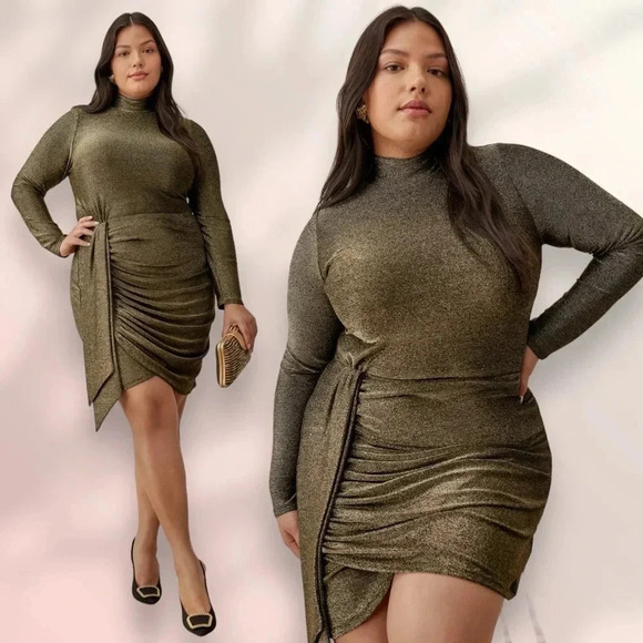 REFORMATION Paprika Dress Gold Sparkle Size 2X - Picture 1 of 13